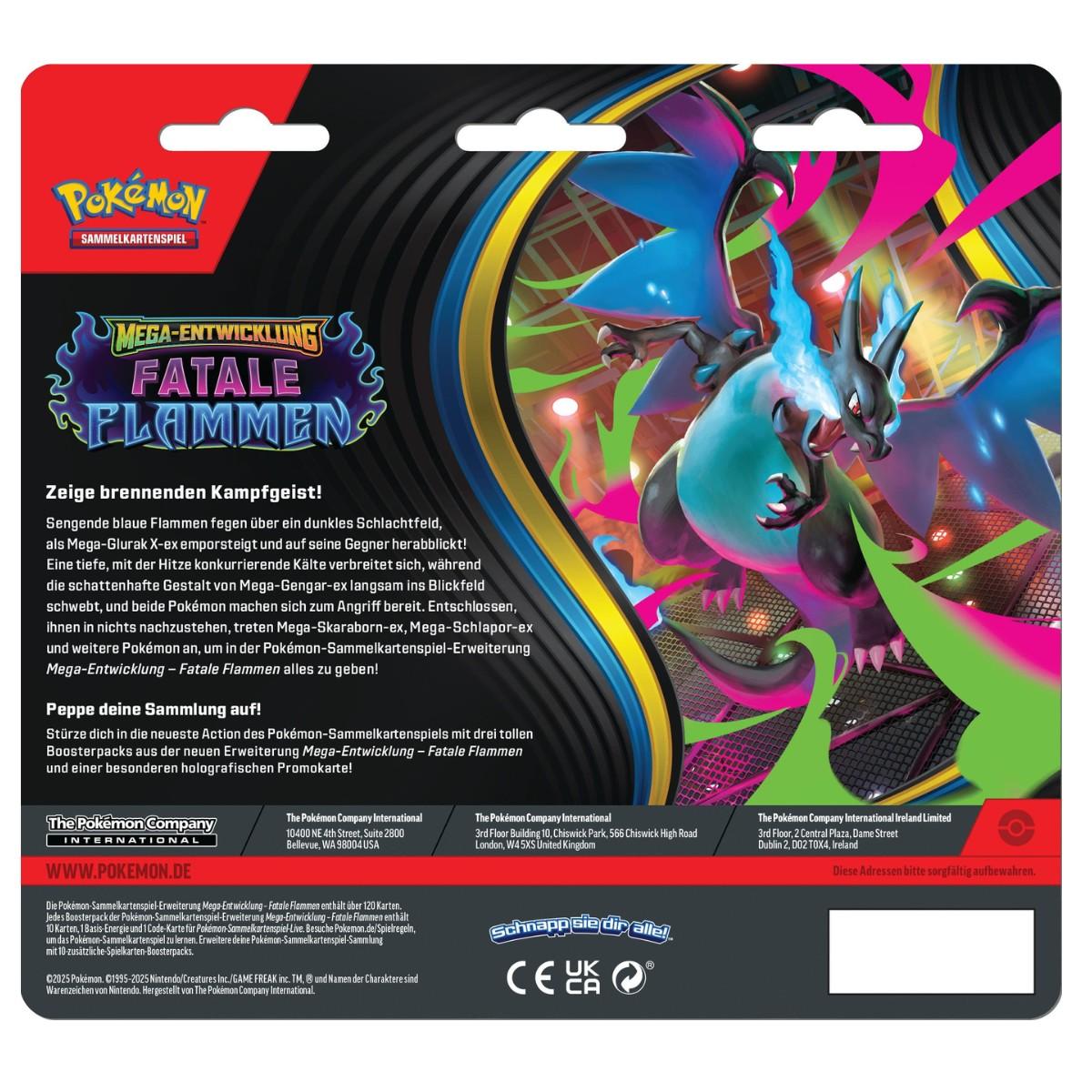 Pokémon TCG – Mega-Entwicklung Fatale Flammen – 3er-Pack Blister – DE