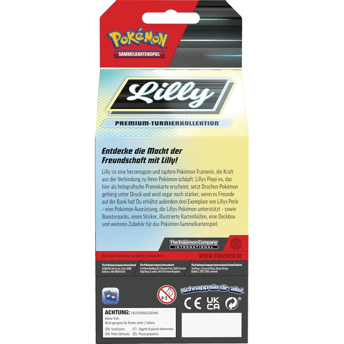 Rückseite der Pokemon TCG Premium Turnierkollektion Lilly
