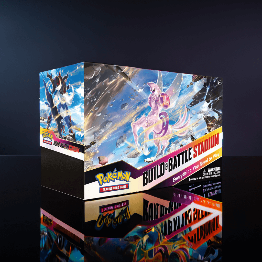Astral Radiance Build & Battle Stadium photographed with a dark, reflective background