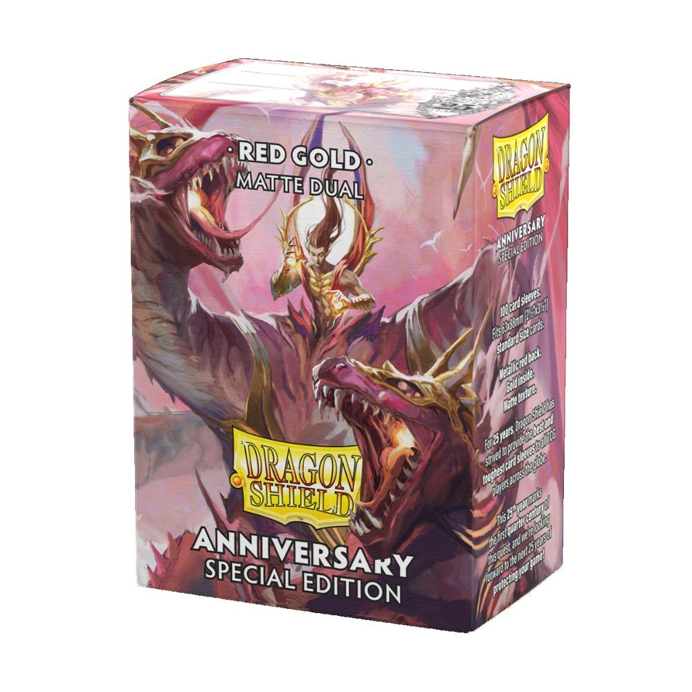 Dragon Shield – 100 Standard Size Matte Dual Sleeves Pomegranate Gold - Anniversary Special Edition