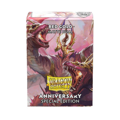 Dragon Shield – 100 Standard Size Matte Dual Sleeves Pomegranate Gold - Anniversary Special Edition