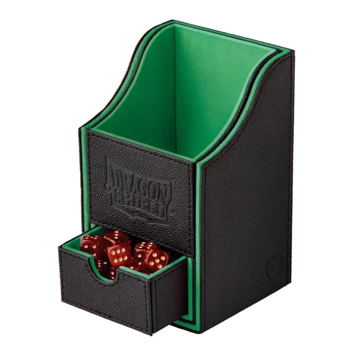 The Dragon Shield Nest +100 in Green Black showcase its dice tray