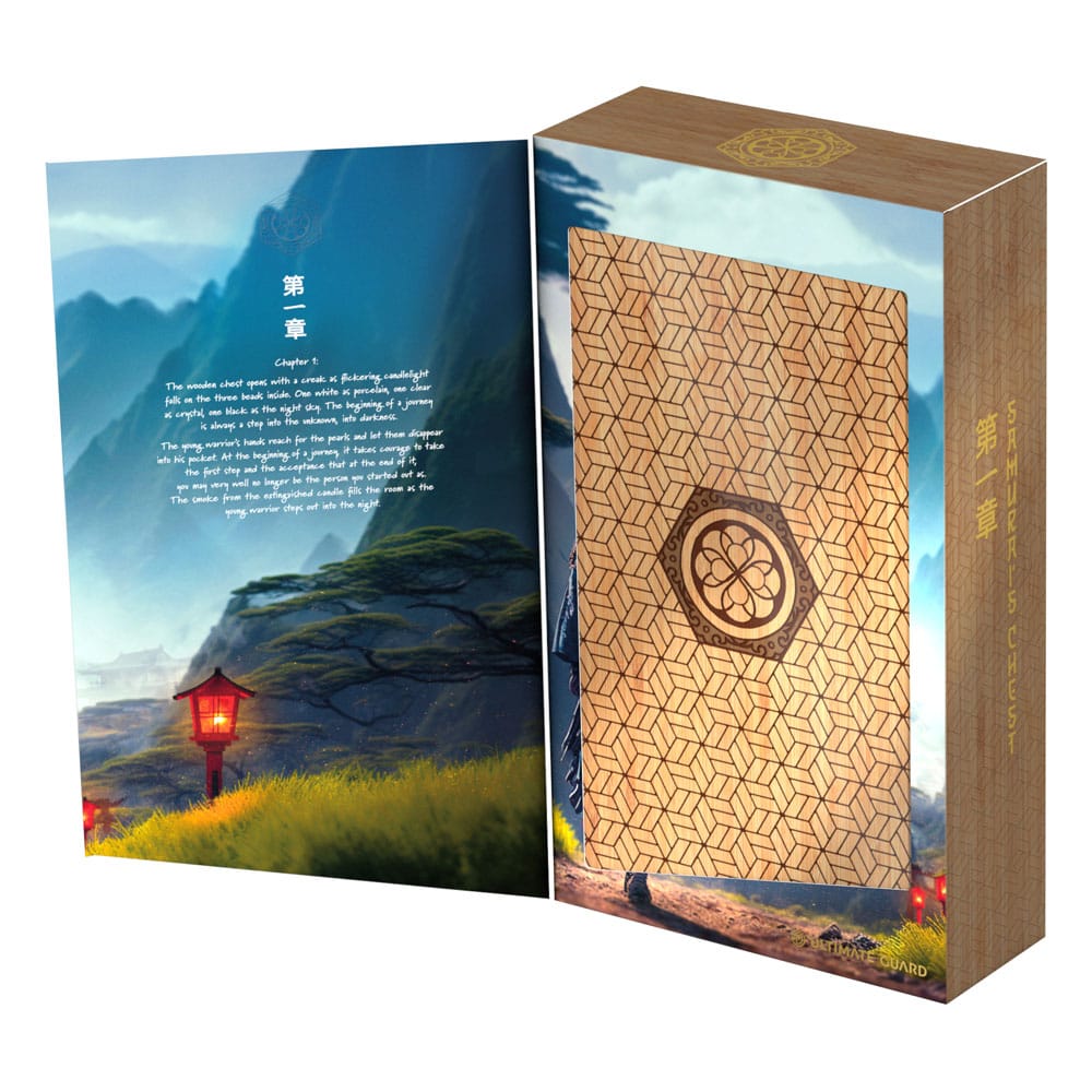Das 'Samurais Chest' der ersten Serie der 'Katana: The Shoguns Journey' von Ultimate Guard in der Produkverpackung mit der Story zu Chapter 1