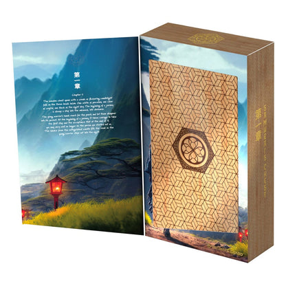 Das 'Samurais Chest' der ersten Serie der 'Katana: The Shoguns Journey' von Ultimate Guard in der Produkverpackung mit der Story zu Chapter 1