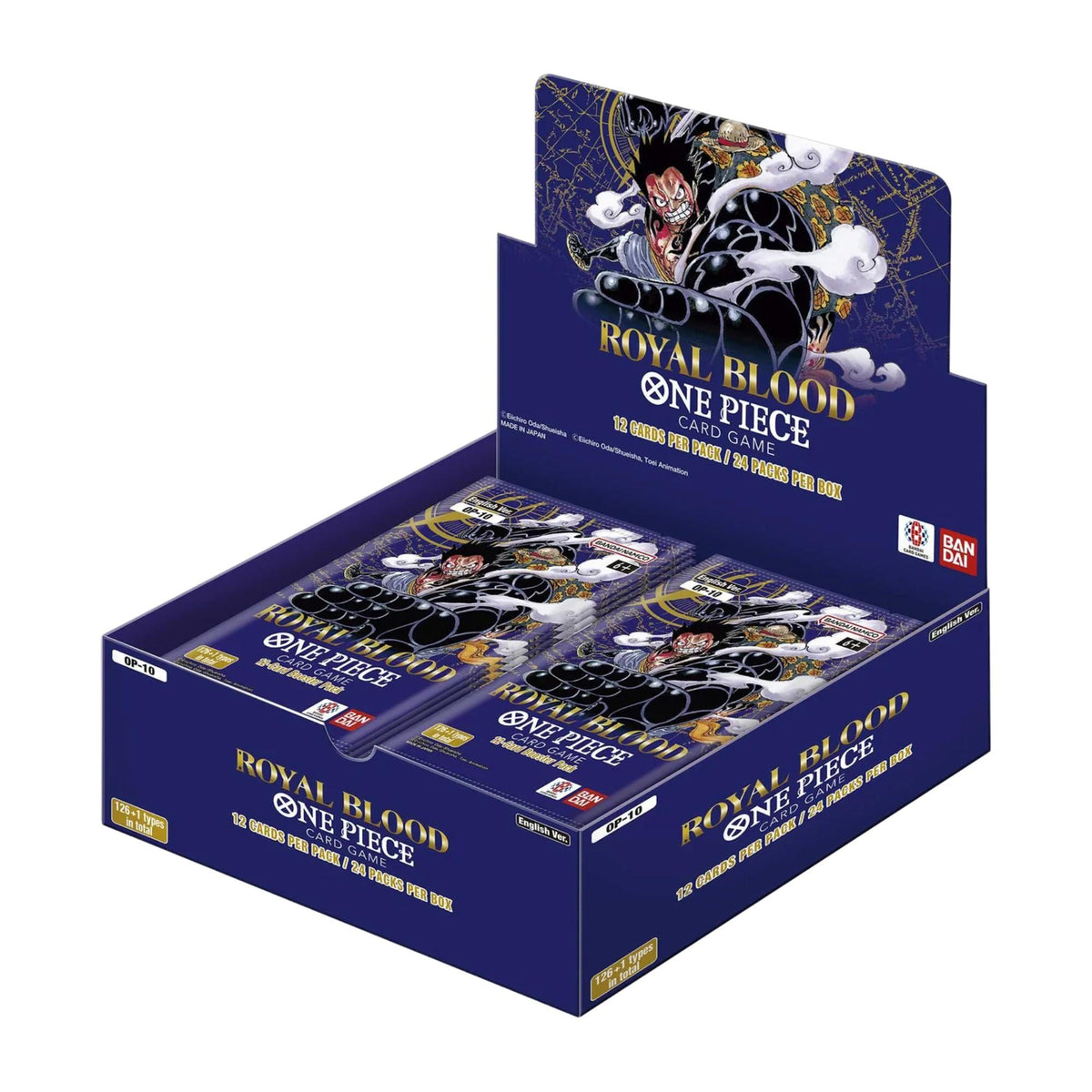 One Piece Card Game Royal Blood OP-10 Booster Box geöffnet mit sichtbaren Boosterpacks