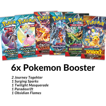 Iono's Bellibolt ex Premium Collection included Booster - 2 Jourey Together, 1 Surging Sparks, 1 Twilight Masquerade, 1 Paradoxrift, 1 Obsidian Flames