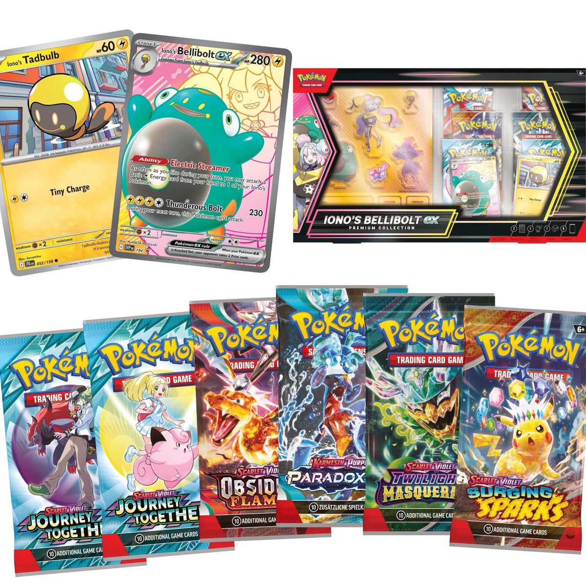 Iono's Bellibolt ex Premium Collection Contents: 6 Booster, 2 Promo Cards