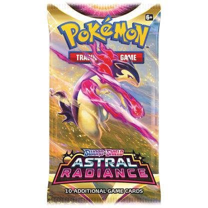Close-up of a Pokémon TCG Astral Radiance Booster Pack with Hisuian Typhlosion illustration on the cover