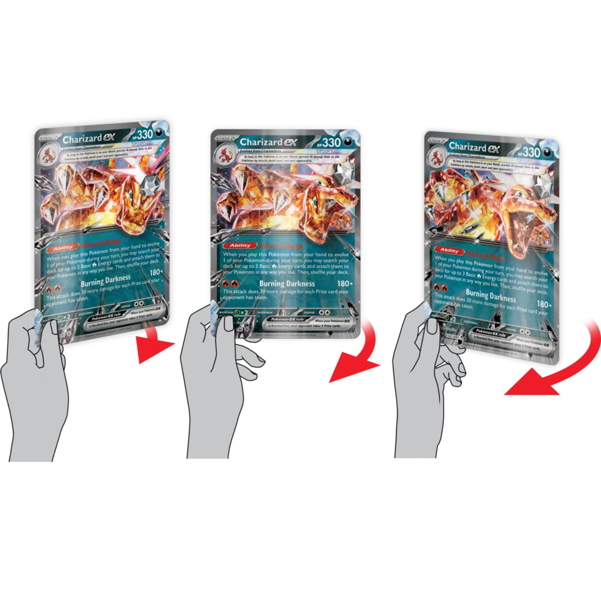 Hier ist ein verbesserter und SEO-optimierter Alt-Text:

**Verbesserter Alt-Text:**
XXL-Wackelbildkarte aus der Glurak-ex Spezial-Kollektion mit allen drei Glurak-Versionen in Lentikular-Optik
