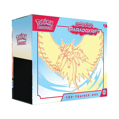 Die Pokemon TCG TopTrainer Box aus Paradox Rift mit dem Artwork Donnersichel