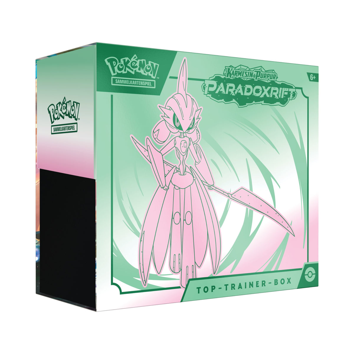Die Pokemon TCG TopTrainer Box aus Paradox Rift mit dem Artwork Eisenkrieger
