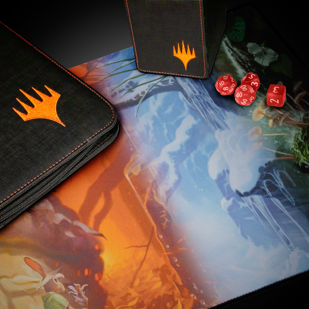 Die Play-Mat von Ultra Pro im MTG Bloomburrow Season Lands Design "Forest" demonstriert
