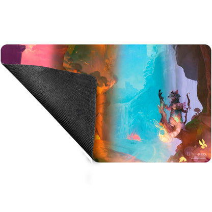 Die Play-Mat von Ultra Pro im MTG Bloomburrow Season Lands Design "Mountain" mit der rutschfesten Unterseite