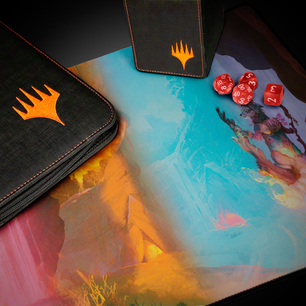 Die Play-Mat von Ultra Pro im MTG Bloomburrow Season Lands Design "Mountain" demonstriert