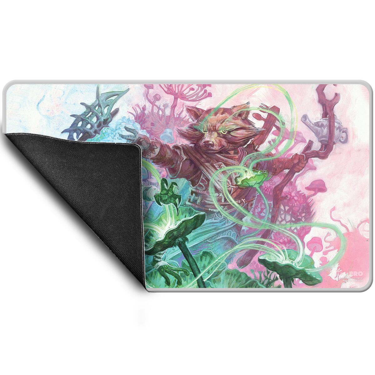 Das Stitched Playmat von Ultra Pro im MTG Bloomburrow Design "Sylvan Tutor" mit der rutschfesten Unterseite